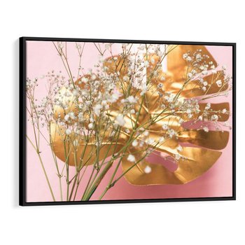 Obraz w ramie 100x70 - Blask Natury - złote, liście - rama czarna