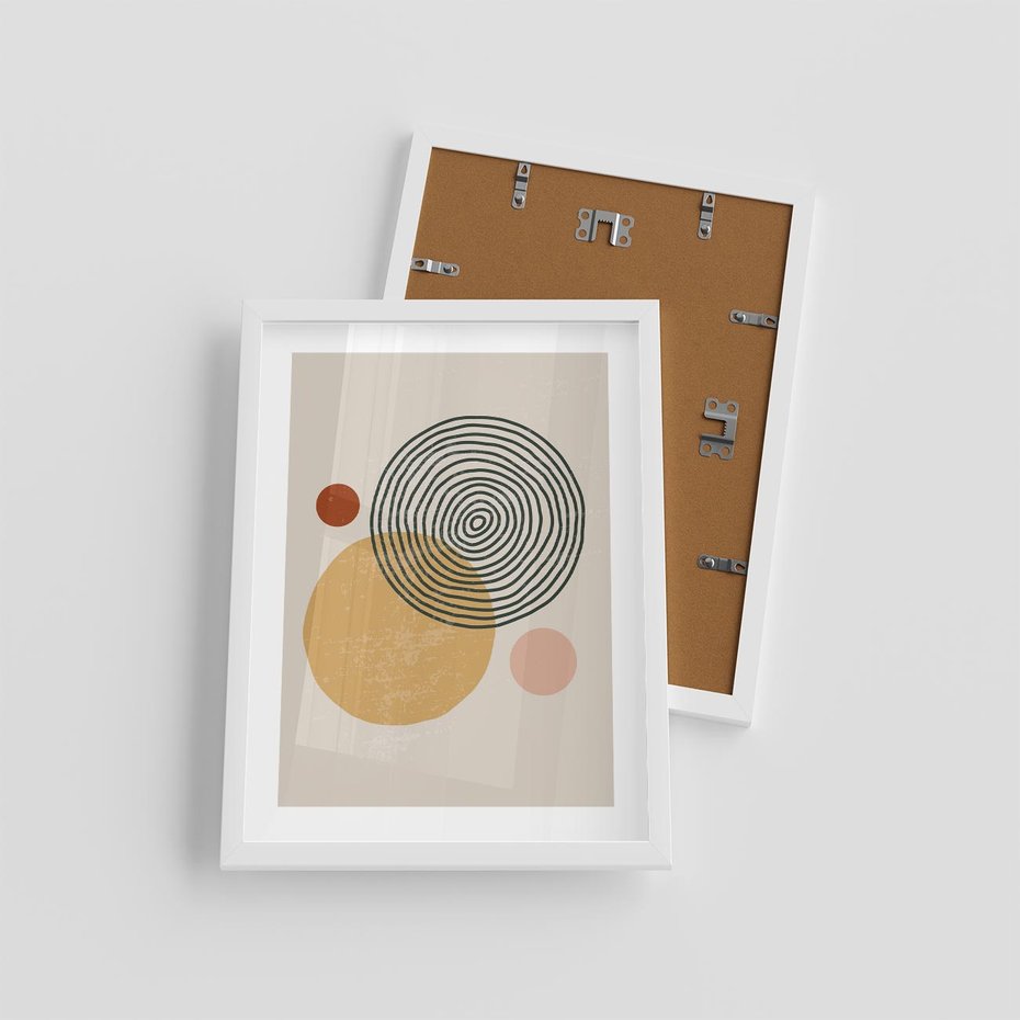 Plakat w ramie 30x40 - Boho Światło - abstrakcyjna sztuka, boho kształty - rama biała