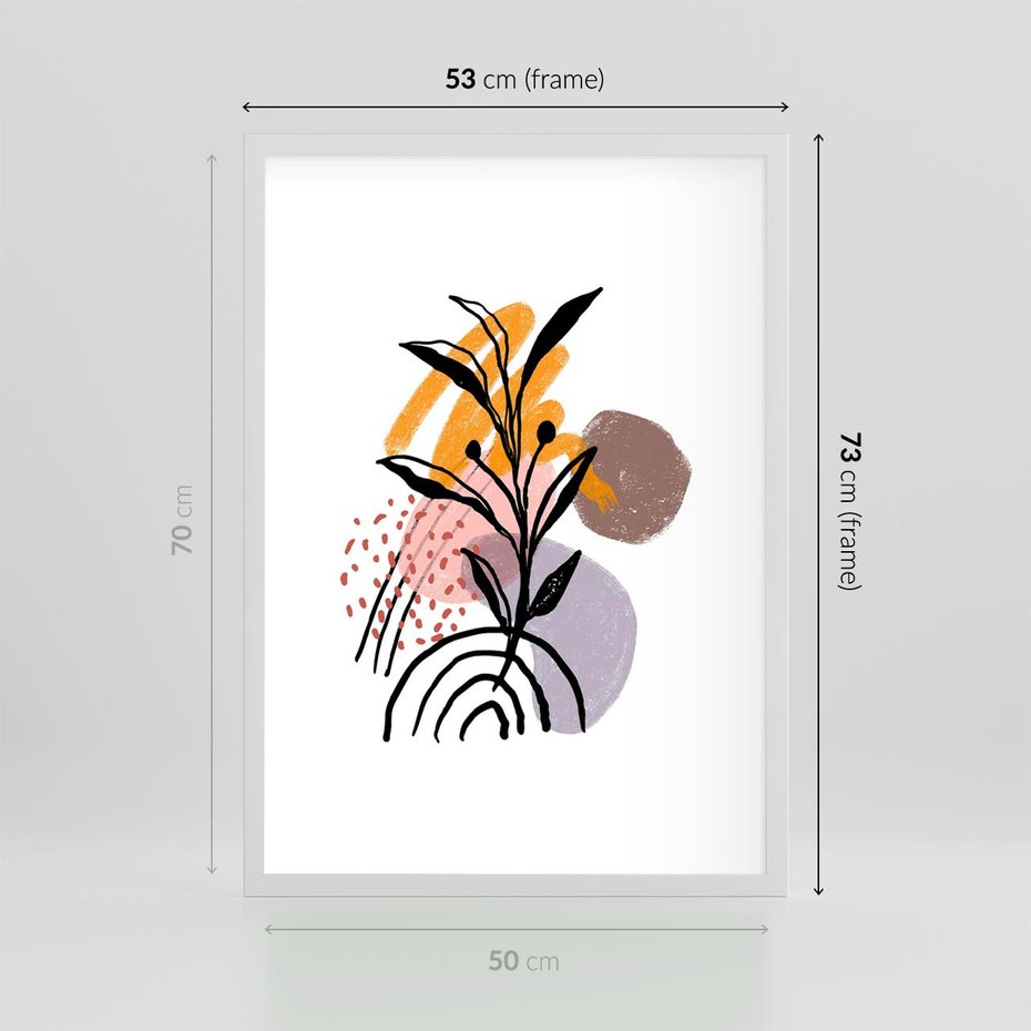 Plakat w ramie 50x70 - Migocące Bezgraniczności - abstrakcyjna sztuka, liść monstery - rama biała