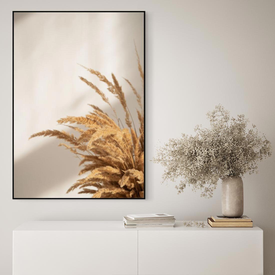 Obraz w ramie 70x100 - Swobodne trawy boho - boho, suche - rama czarna