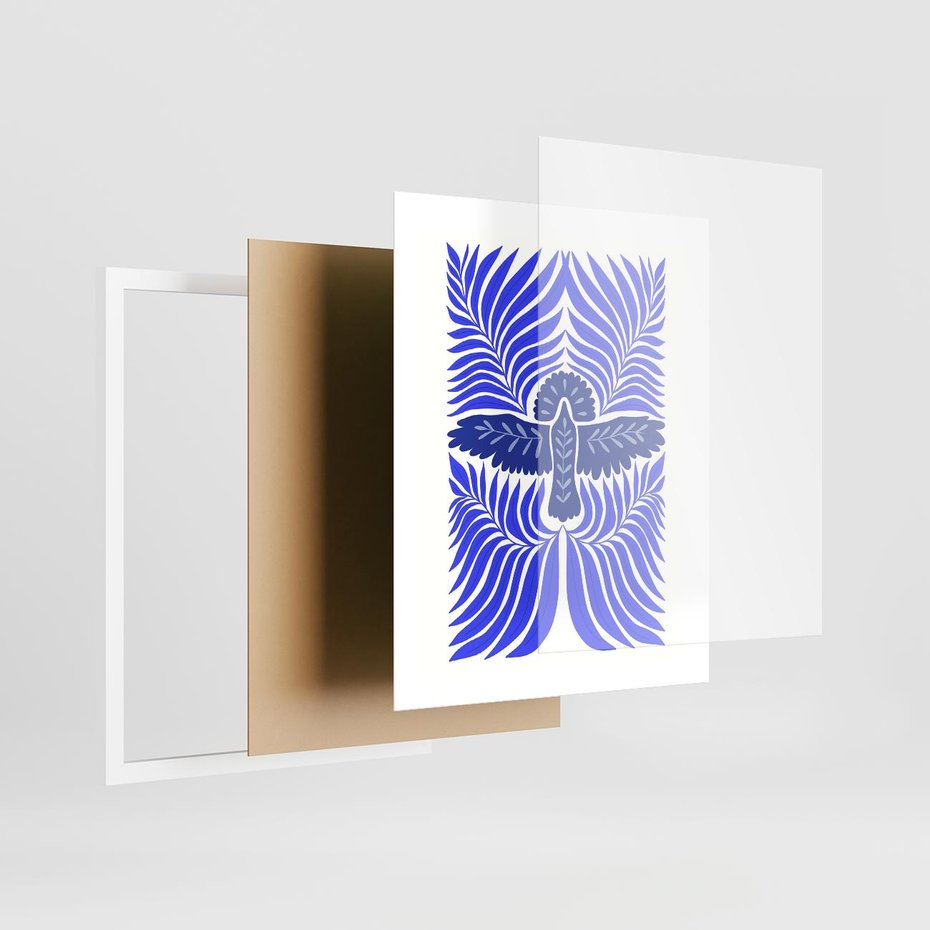 Plakat w ramie 40x50 - Etniczne Rekwizyty - etniczne roślinne wzory, granat - rama biała