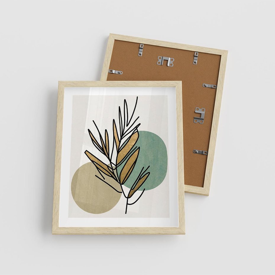 Plakat w ramie 40x50 - Migocące Ścieżki Wizji - abstrakcyjny obraz boho, liście - rama drewno