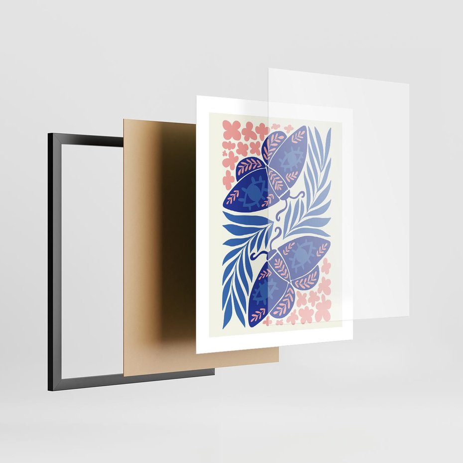 Plakat w ramie 40x50 - Migotliwa Rzeczywistość - ćmy, kwiaty - rama czarna