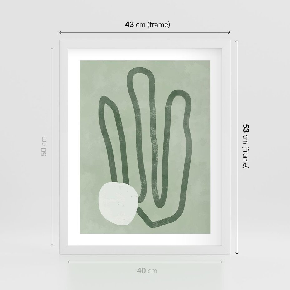 Plakat w ramie 40x50 - Spokojne Kształty Natury - zielona abstrakcja, zgaszona zieleń - rama biała