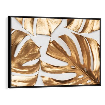 Obraz w ramie 70x50 - Siła Natury - złote, liście - rama czarna