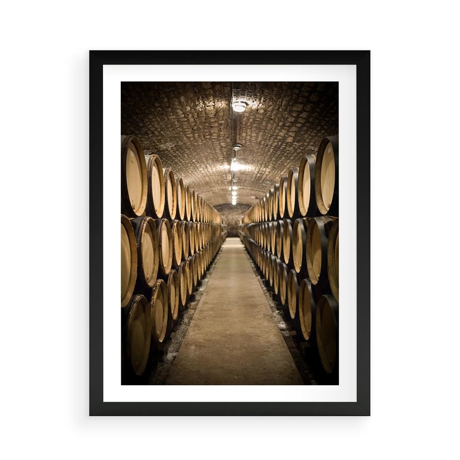 Plakat w ramie 50x70 - Winniczka - winnica, beczki - rama czarna