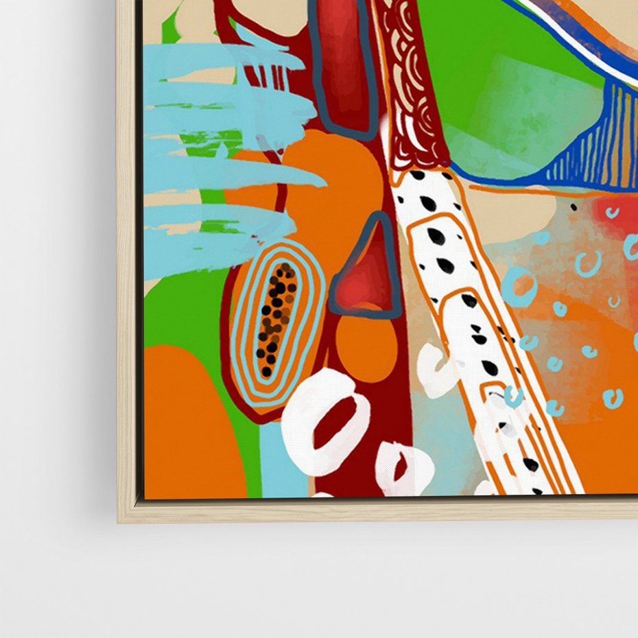 Obraz w ramie 70x100 - Kolorowe Formy - abstrakcyjny portret kobiety, twarz - rama drewno