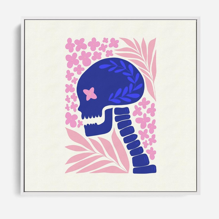 Obraz w ramie 80x80 - Żart z Czaszką - abstrakcja, sztuka nowoczesna - rama biała