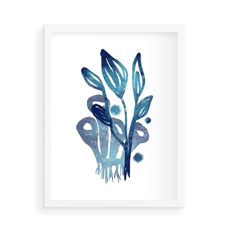 Plakat w ramie 50x70 - Akwarelowy Błękit - pastelowy, abstrakcyjny plakat - rama biała