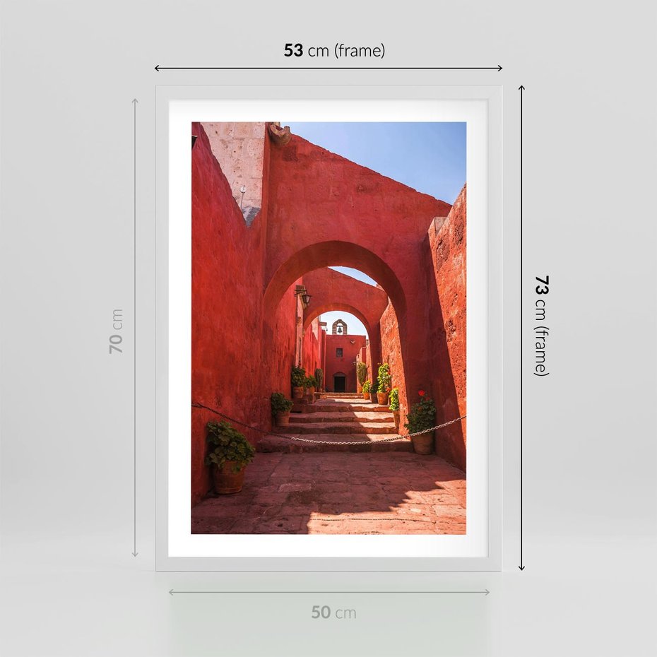 Plakat w ramie 50x70 - Perspektywa Uliczki - uliczka, perspektywa - rama biała