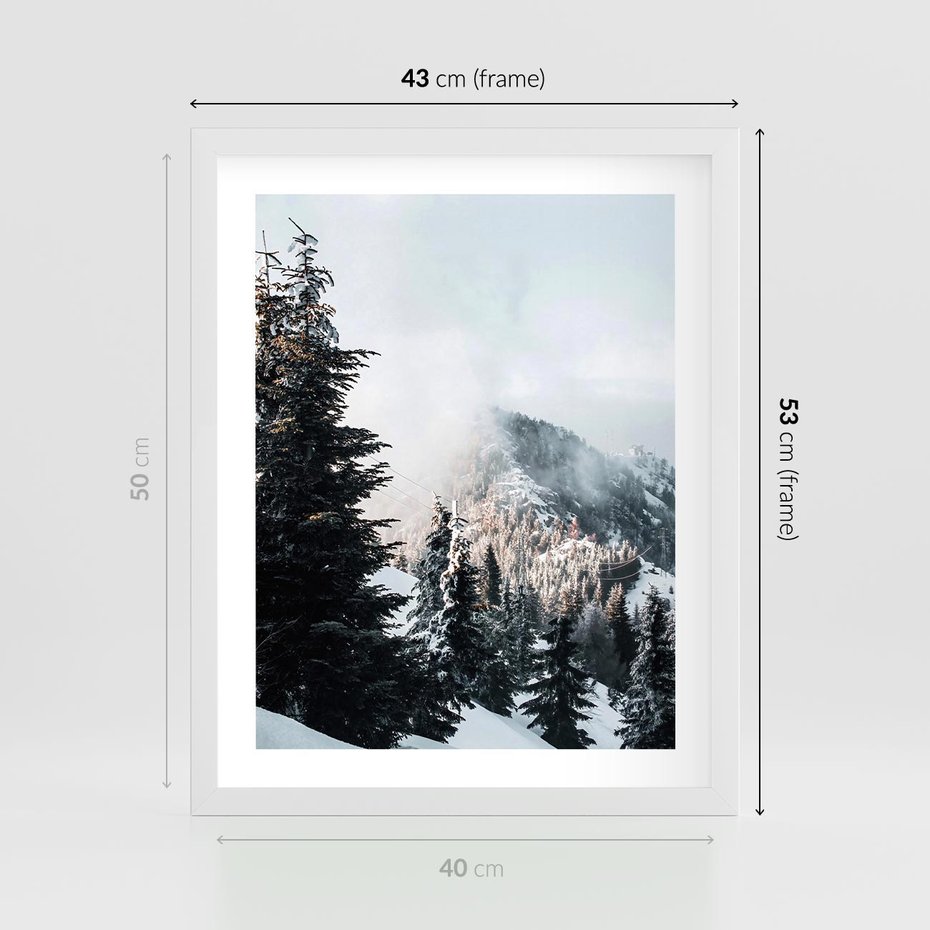 Plakat w ramie 40x50 - Góry, Las i Śnieg na Obrazie - góry, las - rama biała