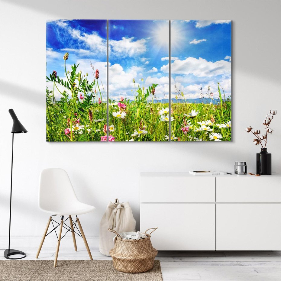 Obraz na płótnie 120x80 - Niebiańska łąka pełna kwiatów - łąka, niebo