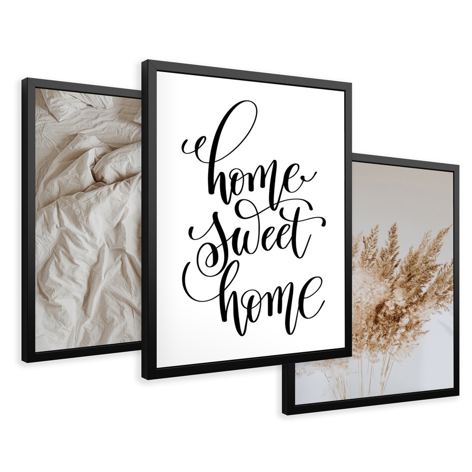 Zestaw obrazy w ramie 40x50 galeria - Dom, home, cytat, napis, typografia - rama czarna