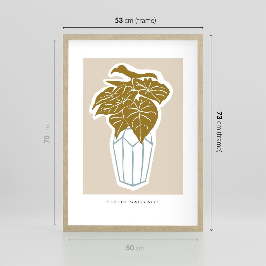 Plakat w ramie 50x70 - Rytmy Nowych Wizji - abstrakcyjne liście, tropikalne w wazonie - rama drewno
