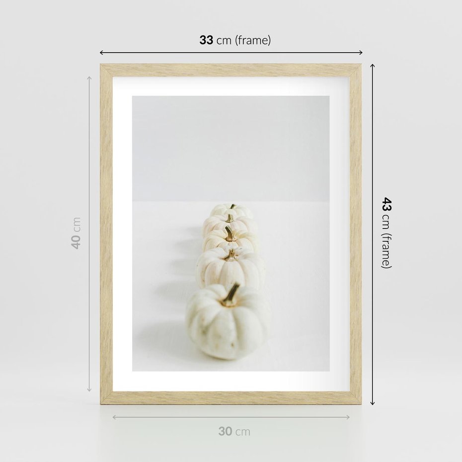 Plakat w ramie 30x40 - Białe Dynie - białe dynie, jesień - rama drewno