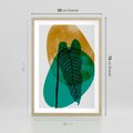 Plakat w ramie 50x70 - Zielony Liść ze Złotą Plamą - zielony liść, złota plama - rama drewno