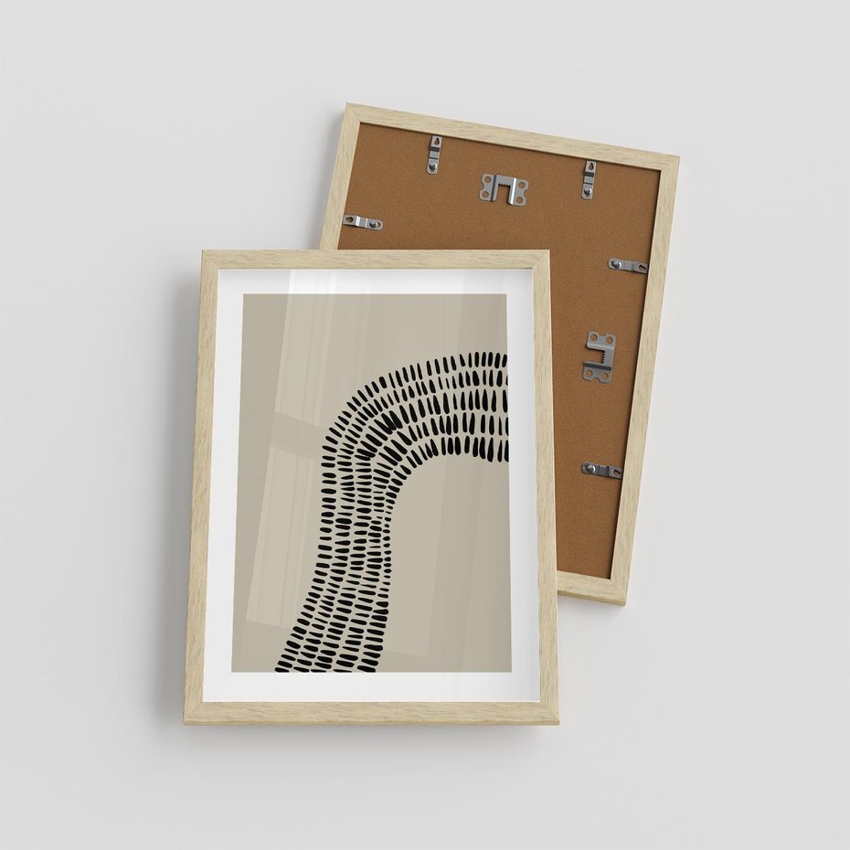 Plakat w ramie 30x40 - Migotliwa Innowacyjna Ekspresja - boho plakat, czarne kropki kreski - rama drewno