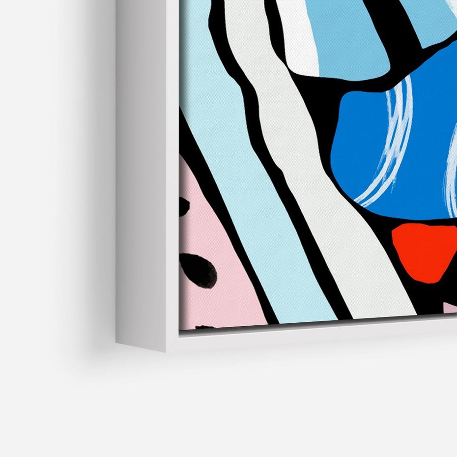 Obraz w ramie 50x50 - Kolory Na Czerni - abstrakcyjne formy, komiksowy styl - rama biała