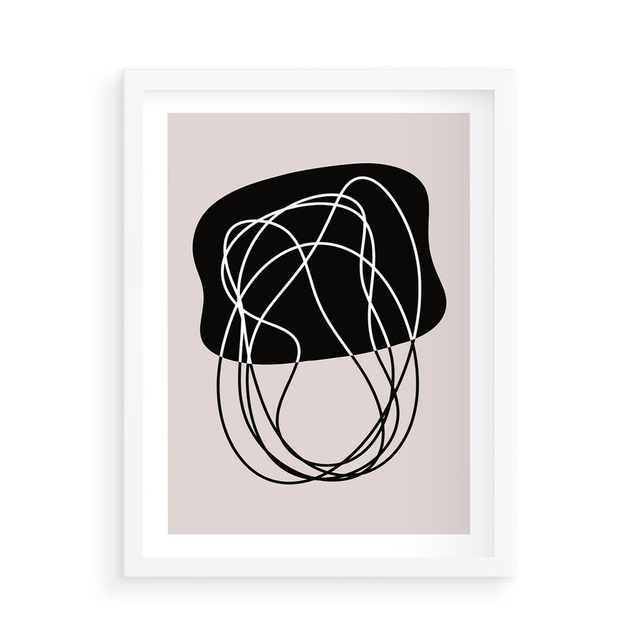 Plakat w ramie 50x70 - Abstrakcyjne Harmonie - abstrakcyjne szkicowane linie, minimalizm - rama biała