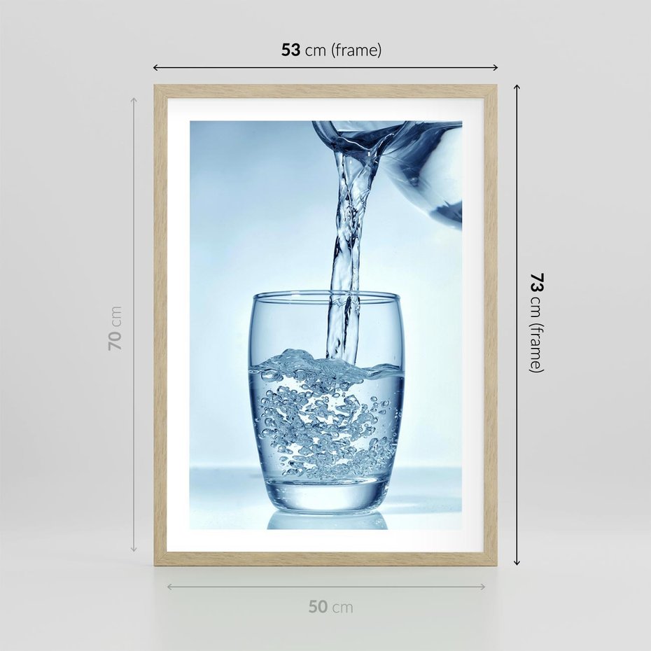 Plakat w ramie 50x70 - Chłodząca szklanka wody - szklanka, wody - rama drewno