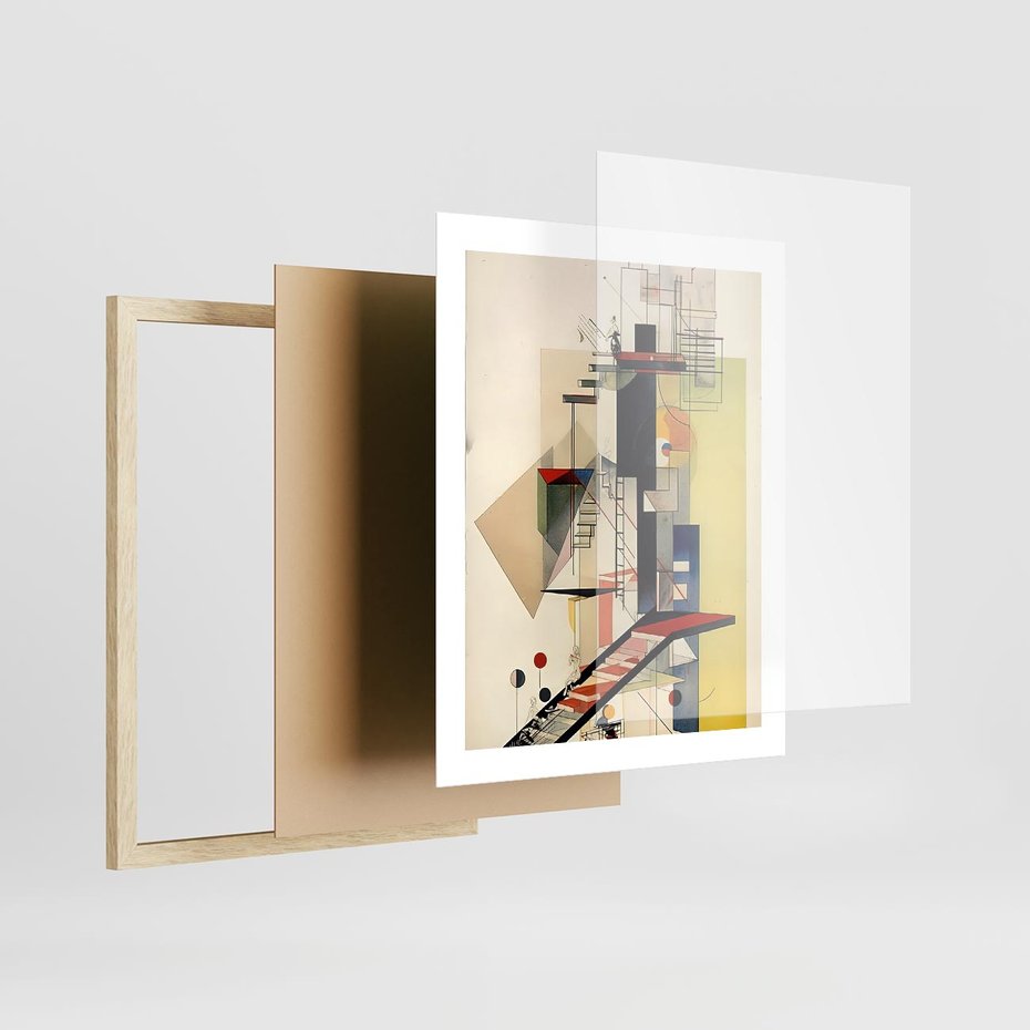 Plakat w ramie 40x50 - Kolorowe Wnętrza Inspiracji - abstrakcyjny obraz, jak kandinsky - rama drewno