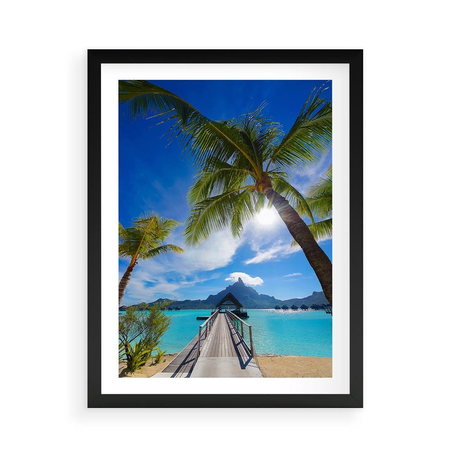 Plakat w ramie 50x70 - Tropikalne palmy nad oceanem - palmy, ocean - rama czarna