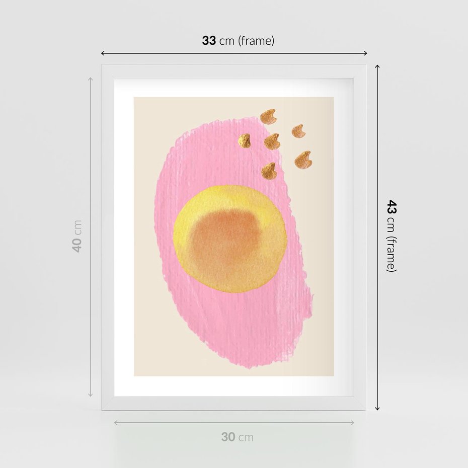 Plakat w ramie 30x40 - Migotliwe Dziwne Ścieżki - abstrakcyjna różowa plama, akwarela - rama biała