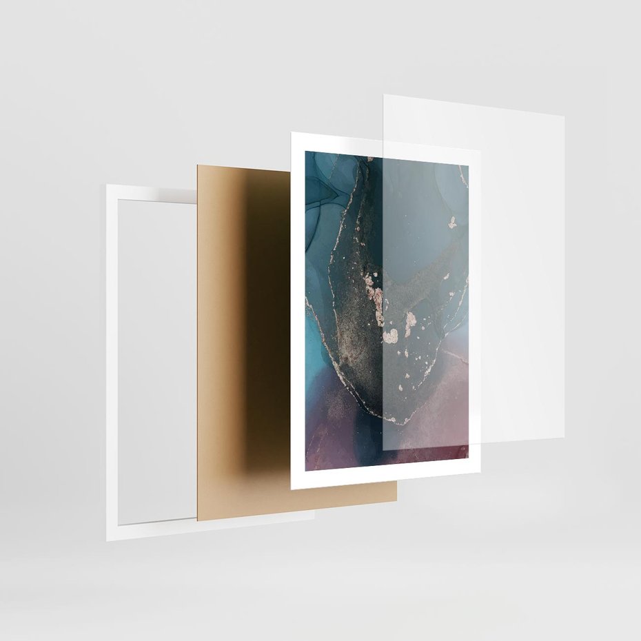 Plakat w ramie 50x70 - Luksusowy Kontrast - marmur, granat i fiolet - rama biała