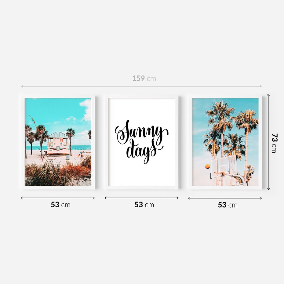 Zestaw obrazy w ramie 50x70 galeria - Lato, wakacje, podróż, napis, tyografia - rama biała