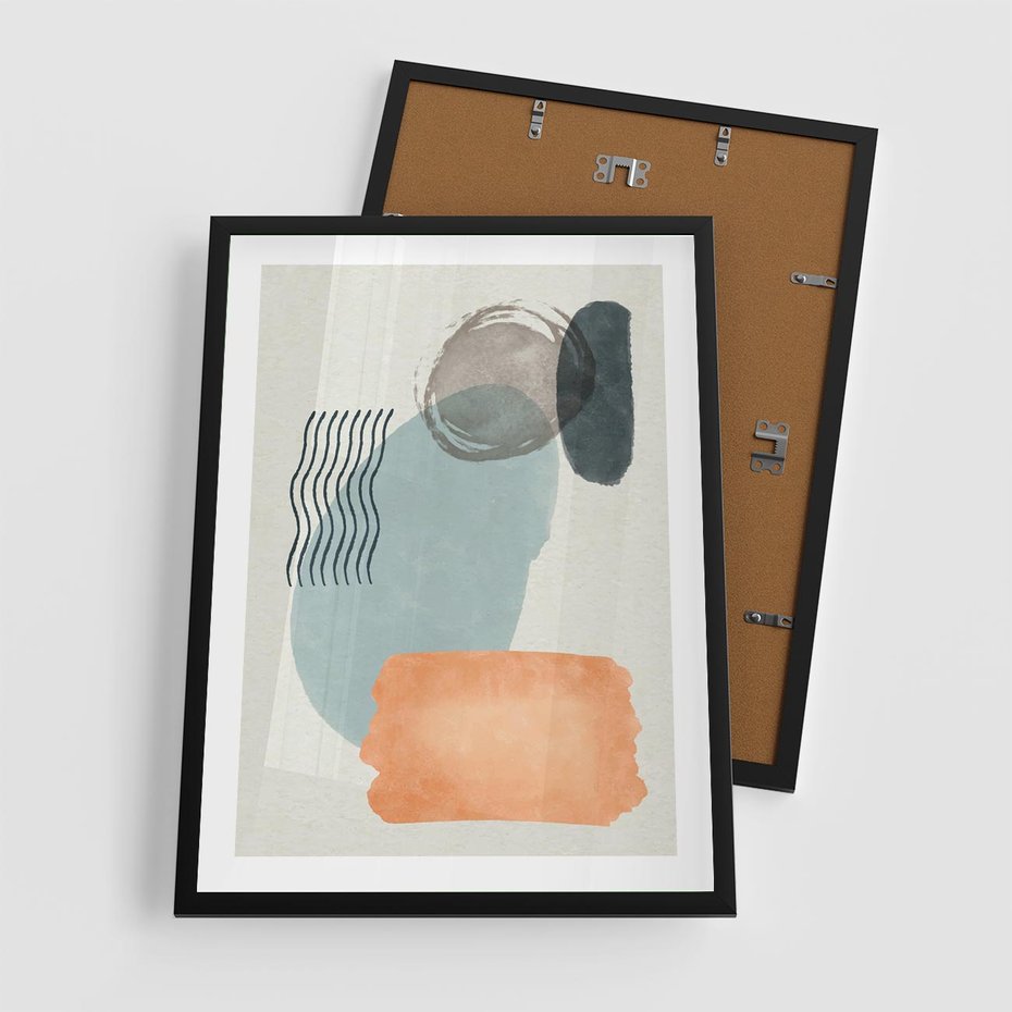 Plakat w ramie 50x70 - Kształtujące Plamy - geometryczne elementy, stonowane ziemiste kolory - rama czarna