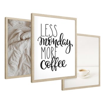Zestaw obrazy w ramie 50x70 galeria - Kawa, łóżko, pościel, minimalizm - rama drewno