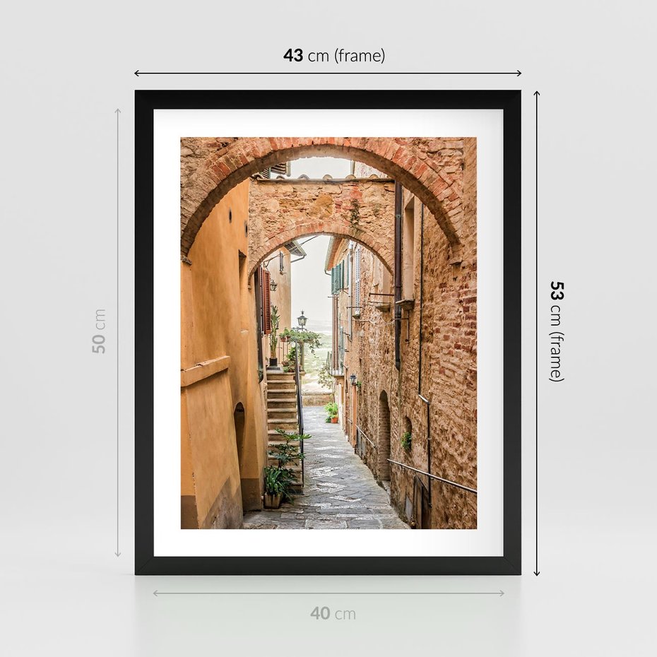 Plakat w ramie 40x50 - Magiczna podróż w głąb miasta - uliczka, perspektywa - rama czarna