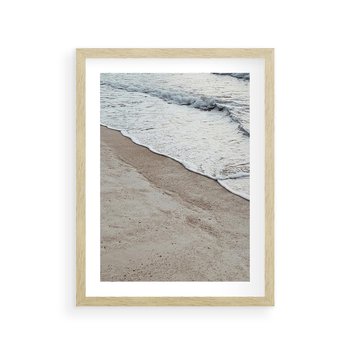 Plakat w ramie 30x40 - Brzeg Morza: Malownicza Plaża i Fale - morze, plaża - rama drewno