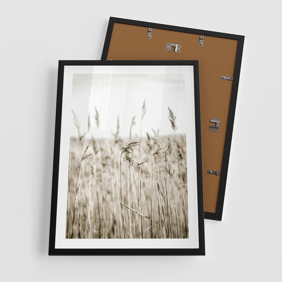 Plakat w ramie 50x70 - Nostalgiczny Pejzaż - suche trawy, pole - rama czarna