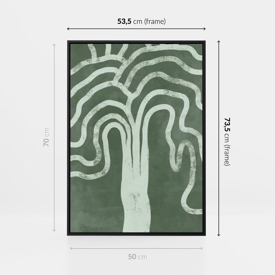 Obraz w ramie 50x70 - Inspirujące Zawiłości Zieleni - abstrakcyjny kształt, zielony plakat - rama czarna
