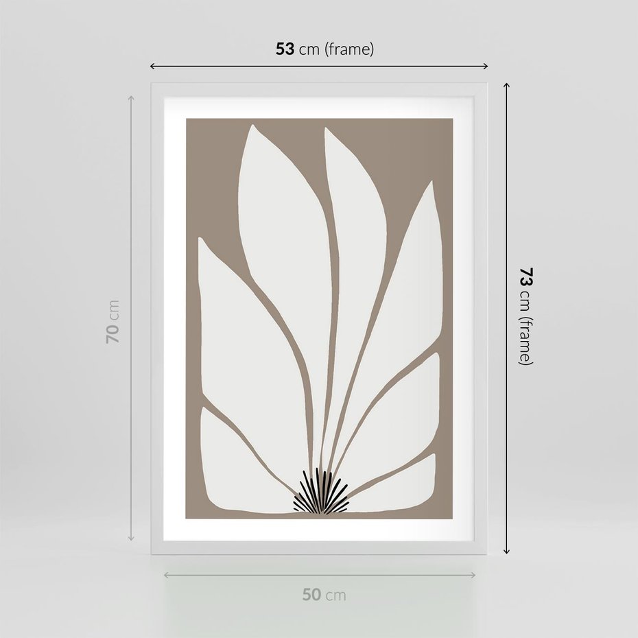 Plakat w ramie 50x70 - Ekspresyjne Kontury - abstrakcyjny kwiat, beże i brązy - rama biała