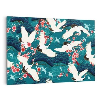 Obraz na płótnie 100x70 - Żurawie Wachlarze - orientalne japońskie żurawie, grafika