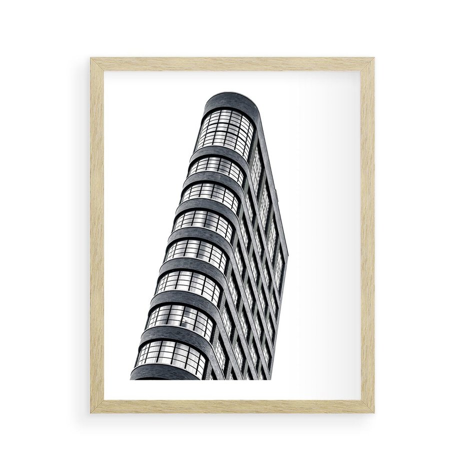 Plakat w ramie 40x50 - Wieżowiec na Monochromatycznym Obrazie - architektura, wieżowiec - rama drewno