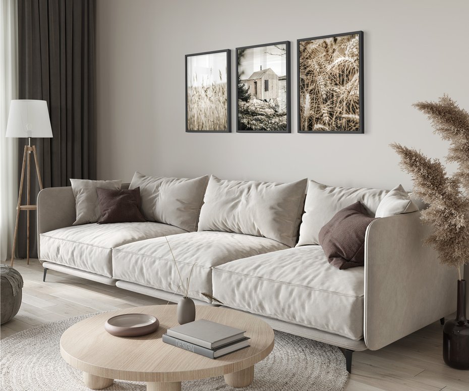 Zestaw obrazy w ramie 40x50 galeria - Lato, pola, pszenicy, chatka, boho - rama czarna