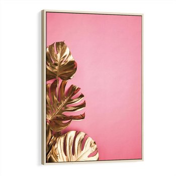 Obraz w ramie 80x120 - Luksusowa Elegancja - złote, liście - rama drewno