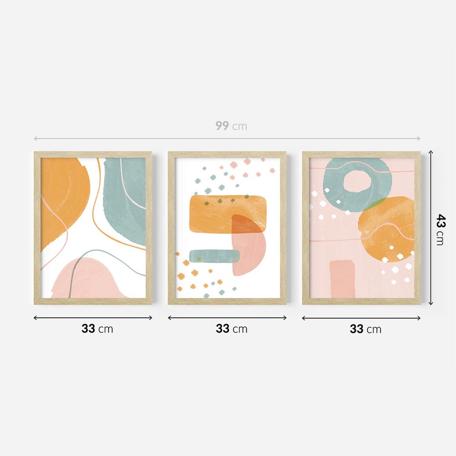 Zestaw obrazy w ramie 30x40 galeria - Nowoczesne, grafiki, abstrakcja, pastele - rama drewno