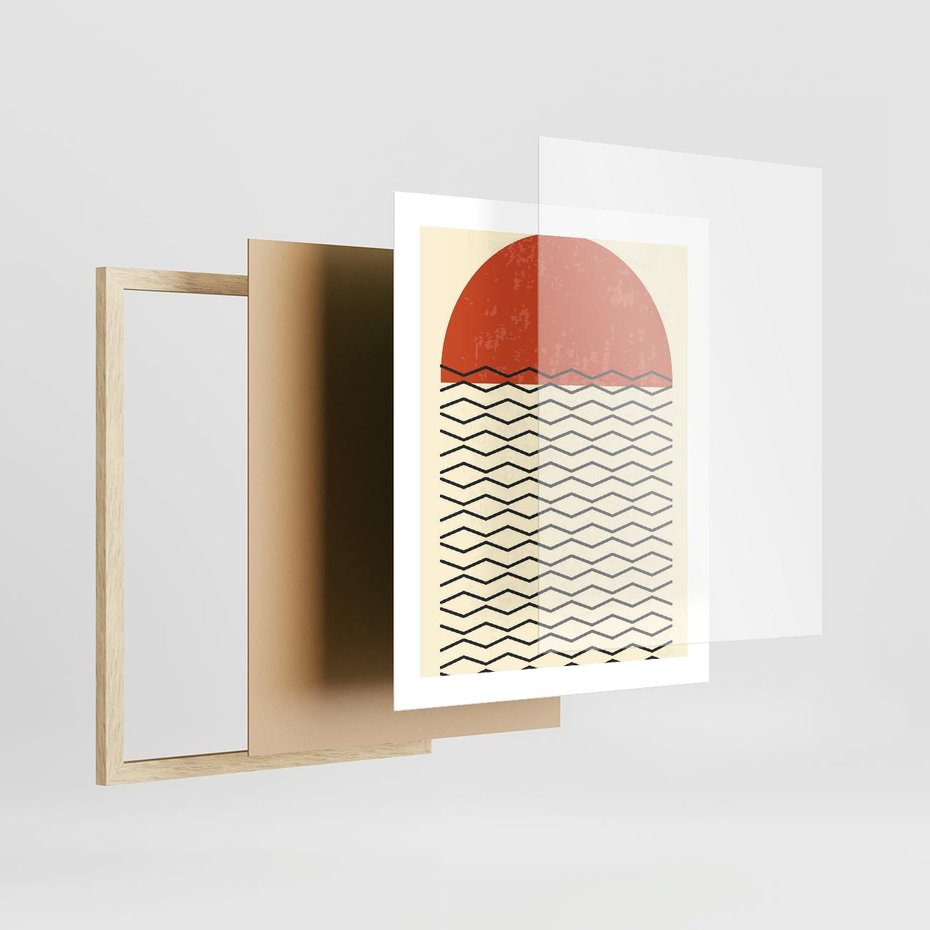 Plakat w ramie 40x50 - Abstrakcyjne Wzory na Plakacie - geometryczna sztuka, nowoczesny plakat - rama drewno