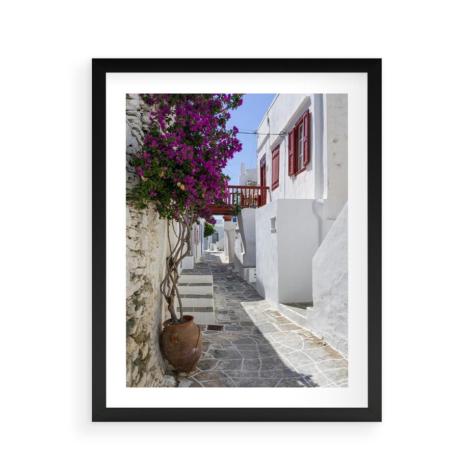 Plakat w ramie 40x50 - Perspektywiczna Uliczka: Miejski Labirynt - uliczka, perspektywa - rama czarna