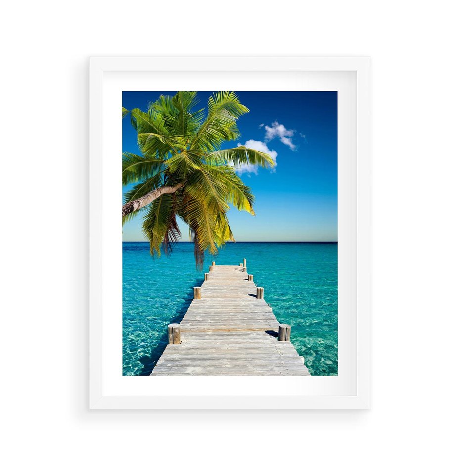 Plakat w ramie 40x50 - Hawajskie Palmy - palma, morze - rama biała