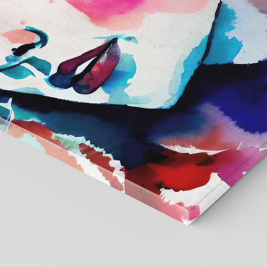 Obraz na płótnie 70x100 - Abstrakcyjna ekstaza barw - abstrakcyjny portret kobiety, szkic czarną kreską