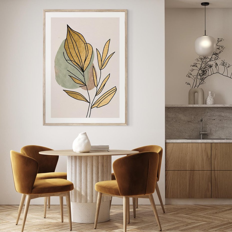 Plakat w ramie 30x40 - Rozkwitające Wnętrza Światła - abstrakcyjny obraz boho, liście - rama drewno