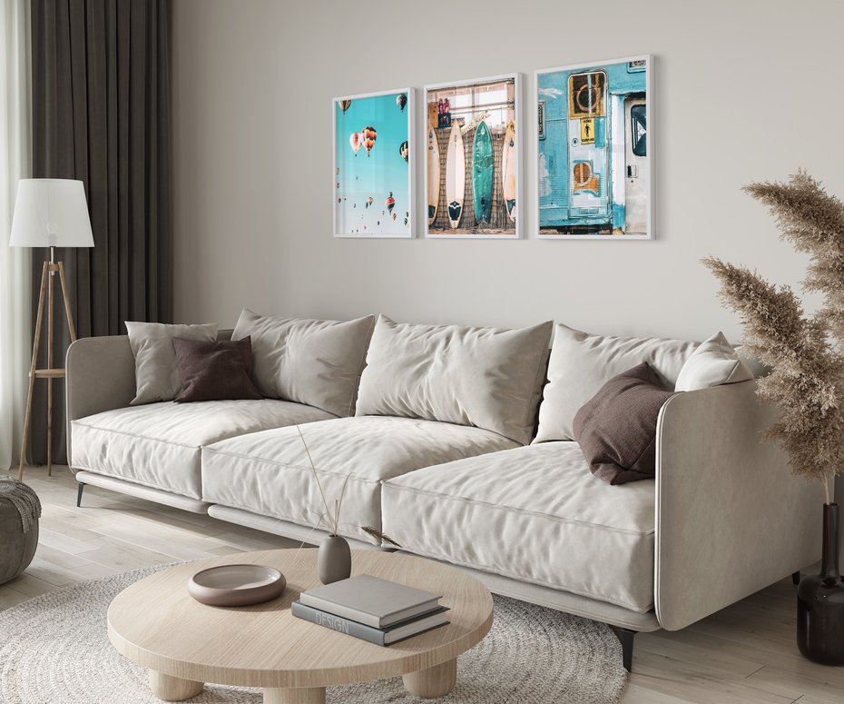 Zestaw obrazy w ramie 50x70 galeria - Surfing, Floryda, balony - rama biała