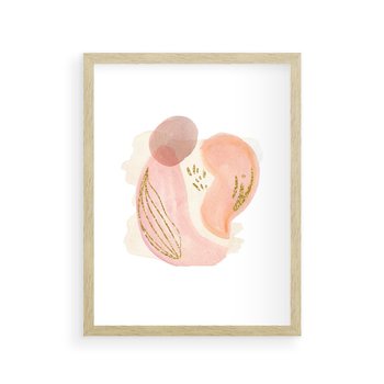 Plakat w ramie 50x70 - Impresje Przenikających Form - abstrakcyjne akwarelowe plamy, minimalizm - rama drewno