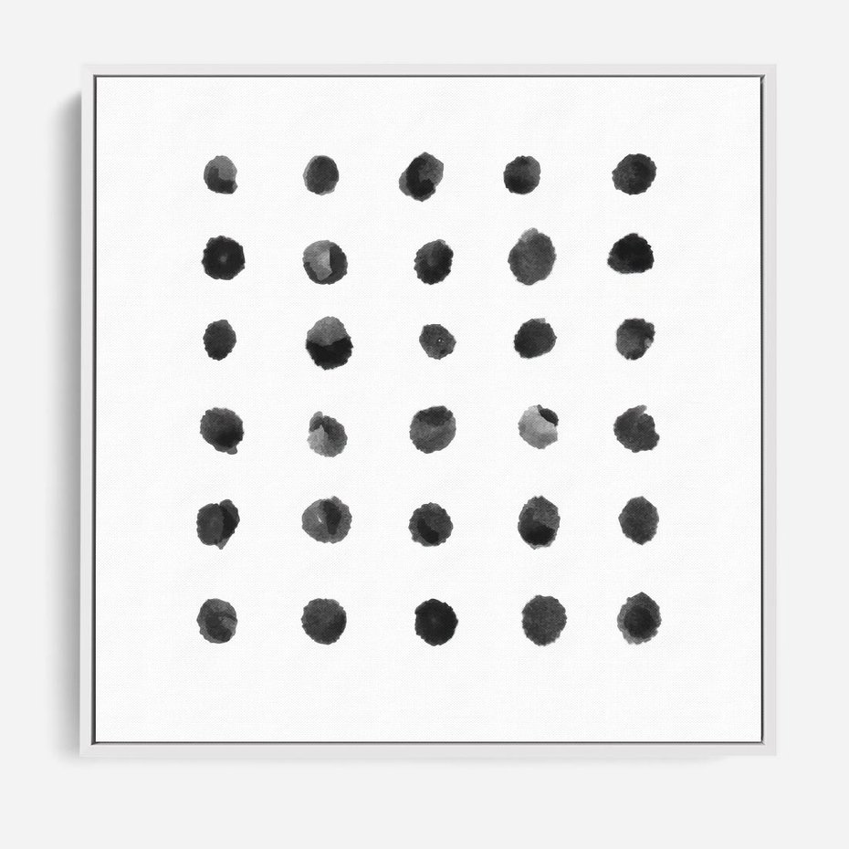 Obraz w ramie 50x50 - Boho Sztuka Wolości - minimalistyczny plakat, czarne kropki na białymtle - rama biała