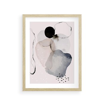 Plakat w ramie 50x70 - Migocące Barwy - abstrakcyjne plamy akwarelowe, czarny szkic - rama drewno